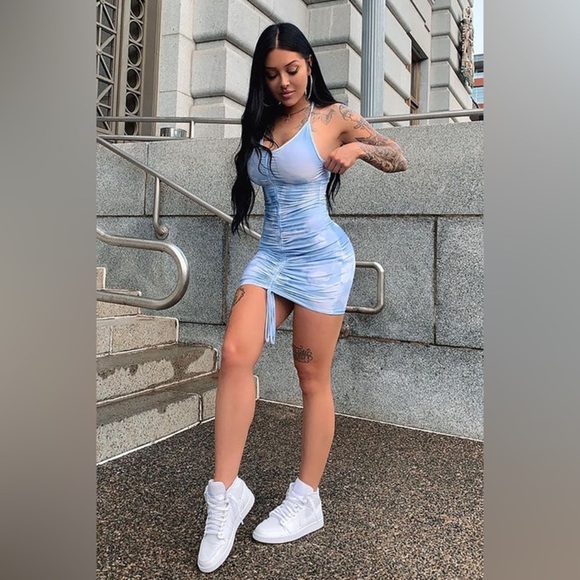 Fashion Nova Day Dreaming Ruched Mini Dress - Blue -Sz. XL - NWT - Picture 1 of 13